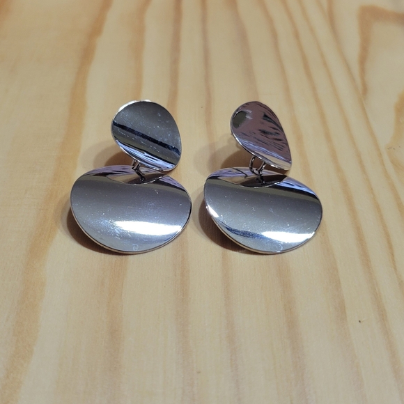 Double Circle Silver Drop Earrings NEW - Picture 8 of 11